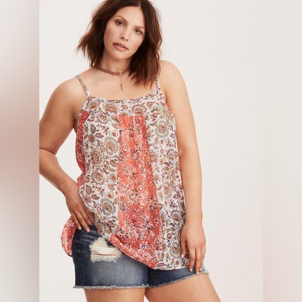 Torrid Chiffon sheer paneled paisley cami size 2